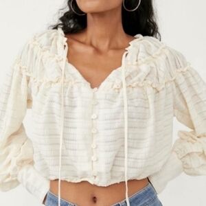 Free People Hailey Ivory Cropped Blouse Size XS Ruffles Whimsy Boho Romantic